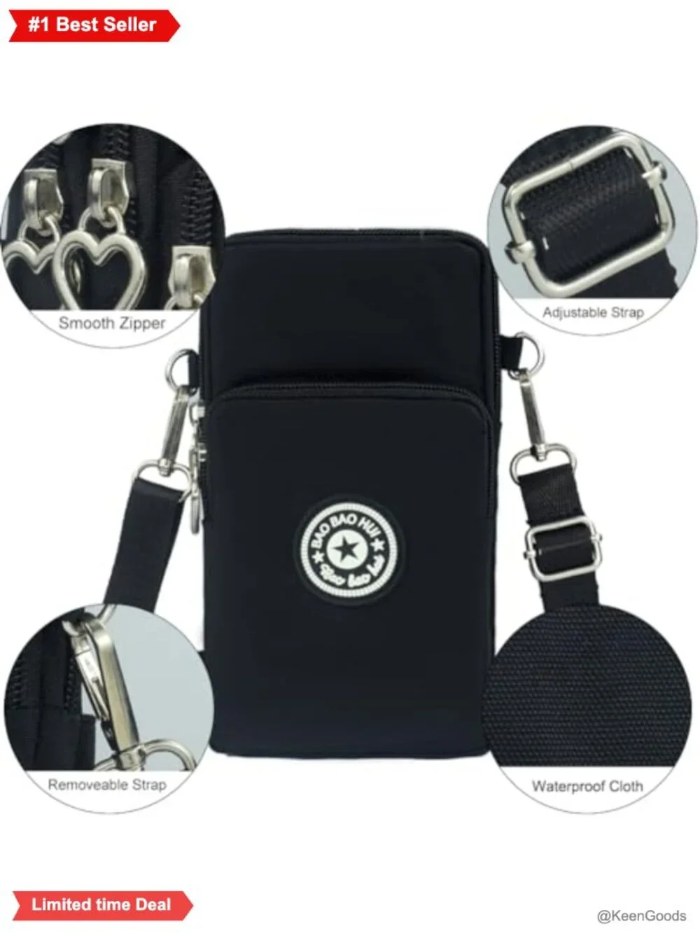 Mini Crossbody Phone Purse Nylon Water-Resistant Adjustable Strap